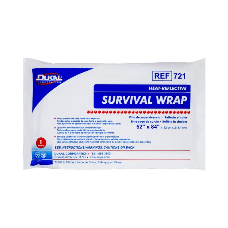 Dukal 721 Emergency Survival Blanket Mylar Wrap | Thermal Properties, Convenient Storage | Protection Against Wind, Rain, Sun | Diverse Functionality for Outdoor Enthusiasts & Responders | Pack of 1 - Image 1